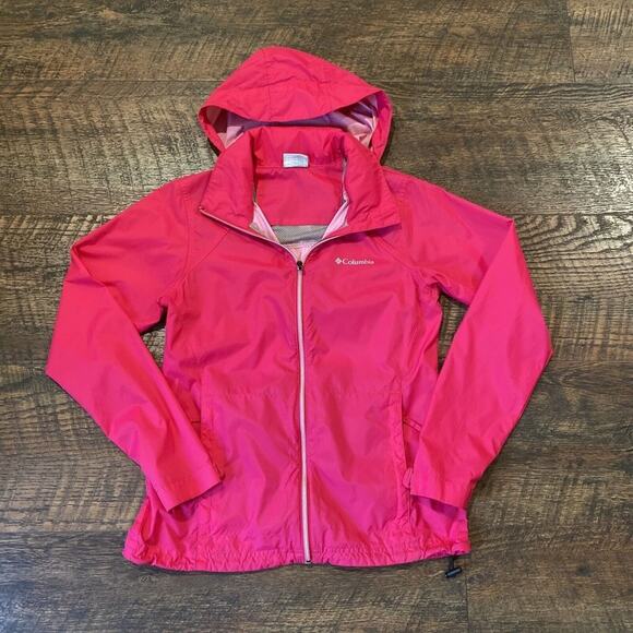 Columbia Jacket Windbreaker Full Zip Stowaway Hood Lightweight Pink Size Small - Picture 14 of 14